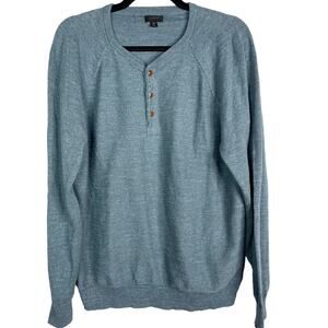 J Crew Mens Medium M Teal Blue Heather Rugged Cotton Henley Sweater Long Sleeve